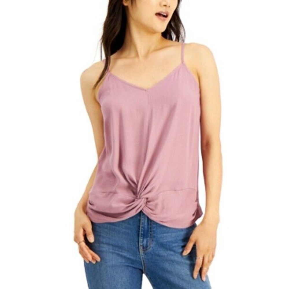 𝅺JR671 Hippie Rose Dried Fig Juniors' Knot-Front Camisole Size S
